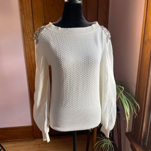 Maurices Sweaters - Maurice’s Women’s Small Embellished Puff Sleeve Sweater White Glam Coquette Y2K